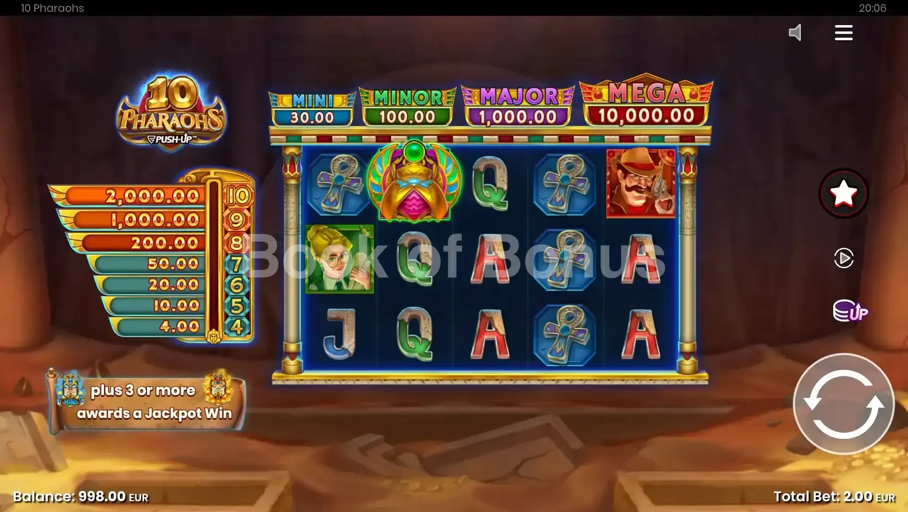 10 Pharaohs par Push Gaming - jeu de base et disposition des rouleaux