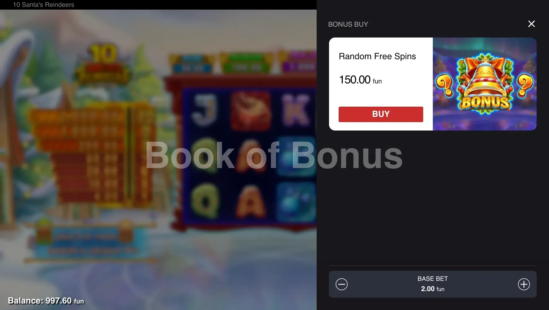 10 Santa’s Reindeers par Push Gaming - menu d'achat de bonus et options