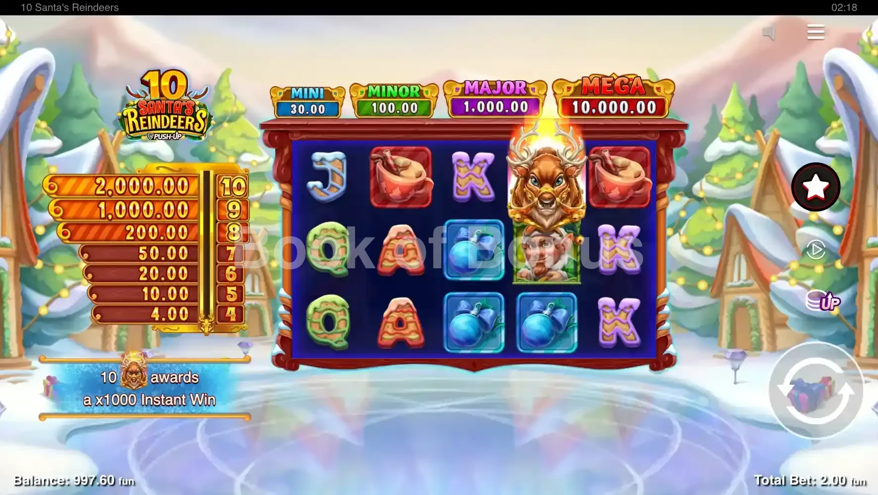 10 Santa’s Reindeers par Push Gaming - jeu de base et disposition des rouleaux