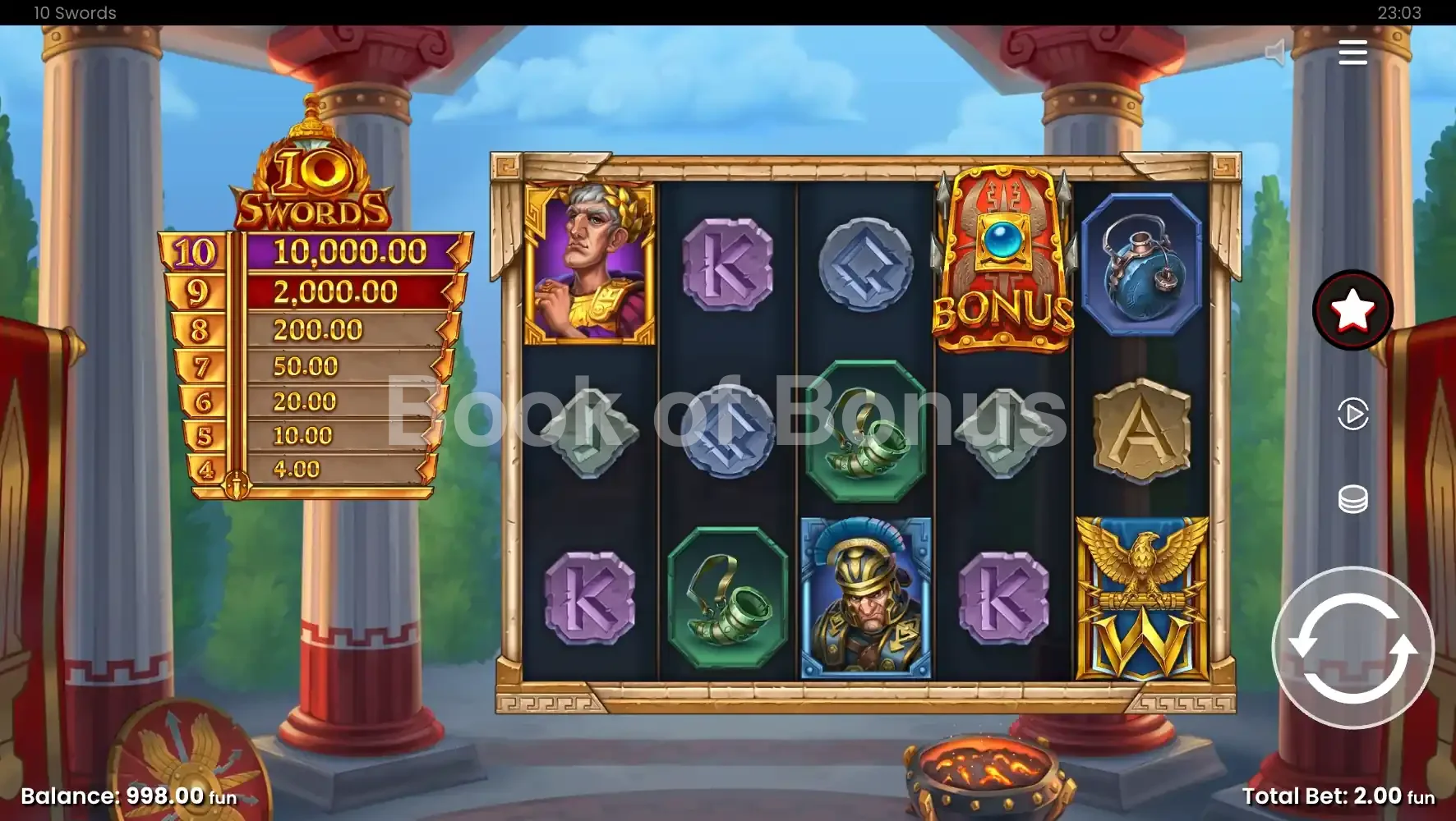 10 Swords par Push Gaming - jeu de base et disposition des rouleaux
