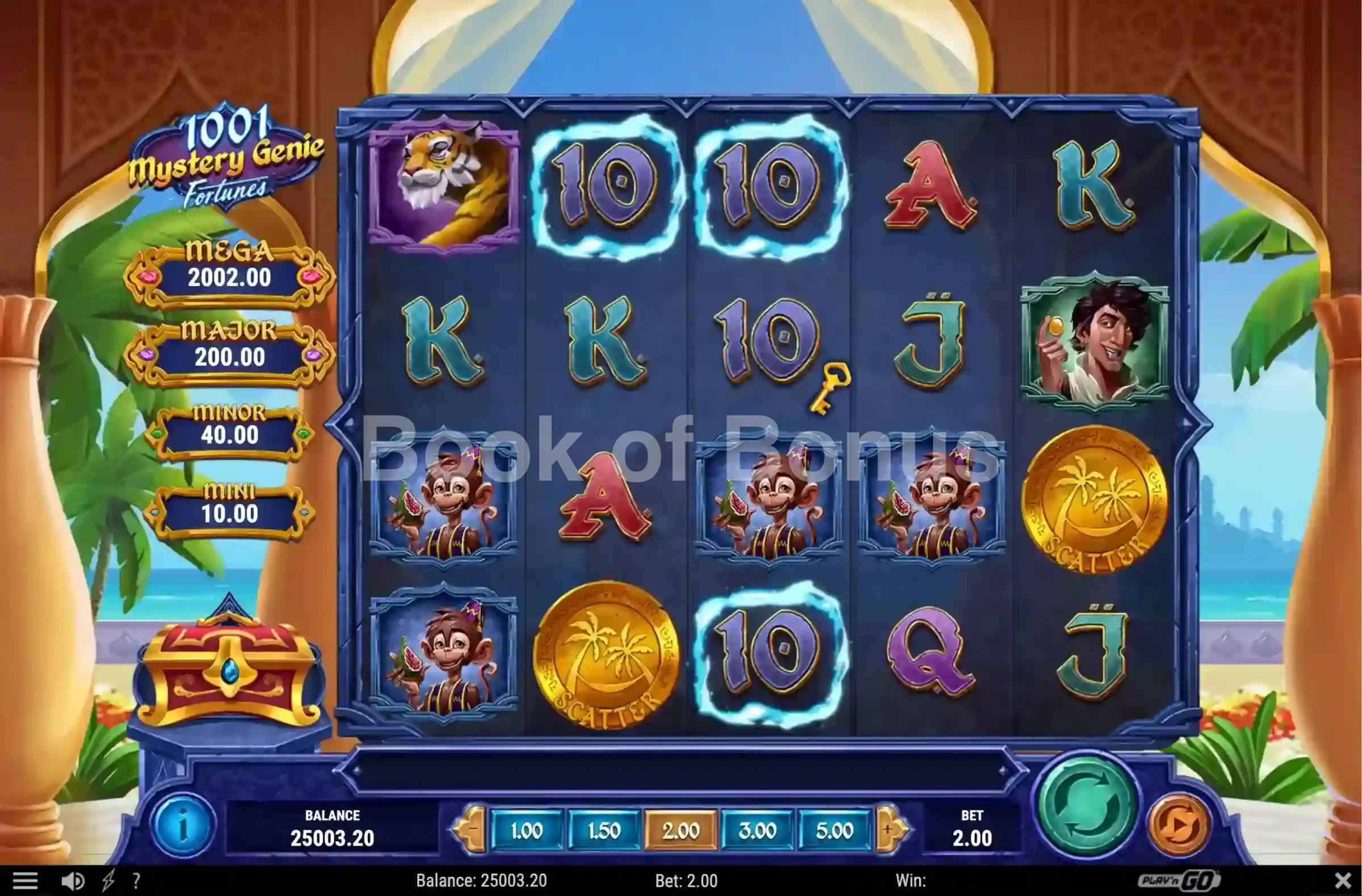 1001 Mystery Genie Fortunes par Play'n GO - jeu de base et disposition des rouleaux