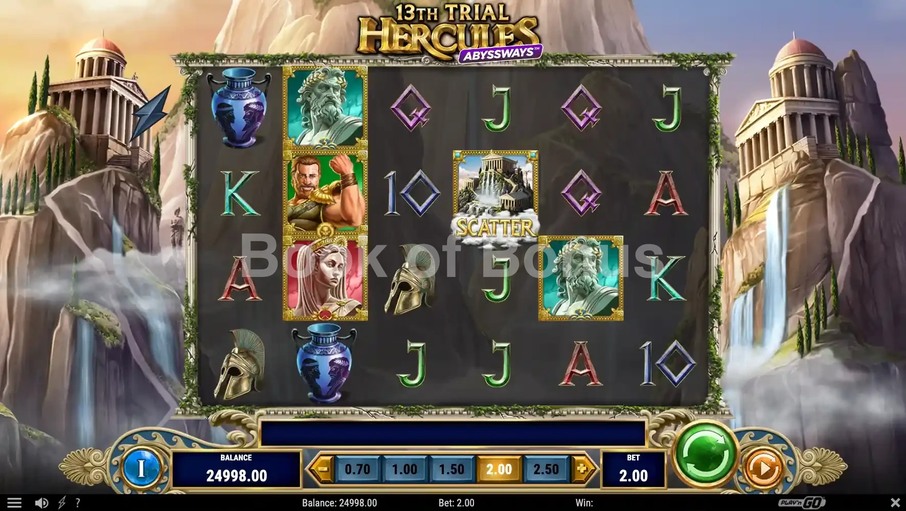 13th Trial Hercules Abyssways par Play'n GO - jeu de base et disposition des rouleaux