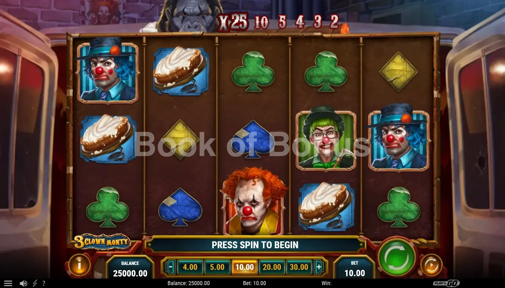 3 Clown Monty par Play'n GO - jeu de base et disposition des rouleaux