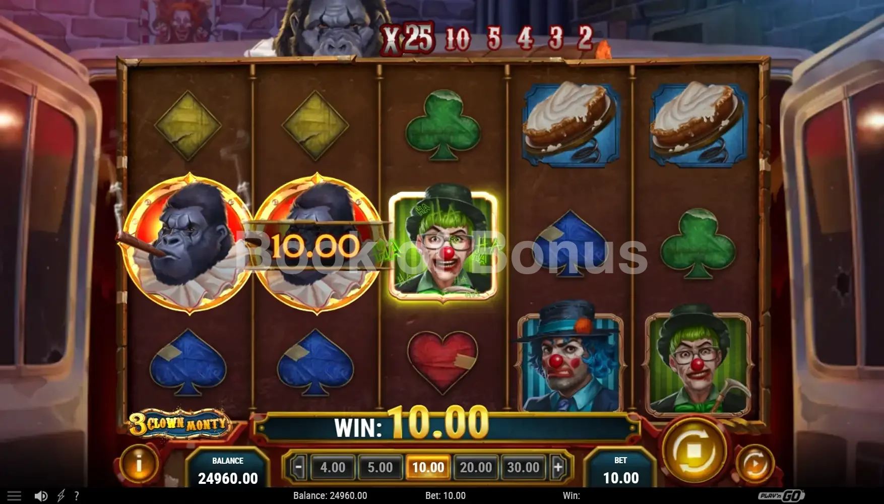3 Clown Monty par Play'n GO - spin result