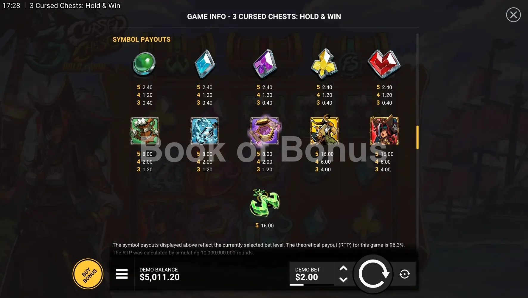 3 Cursed Chests par Hacksaw Gaming - table des gains et valeurs des symboles