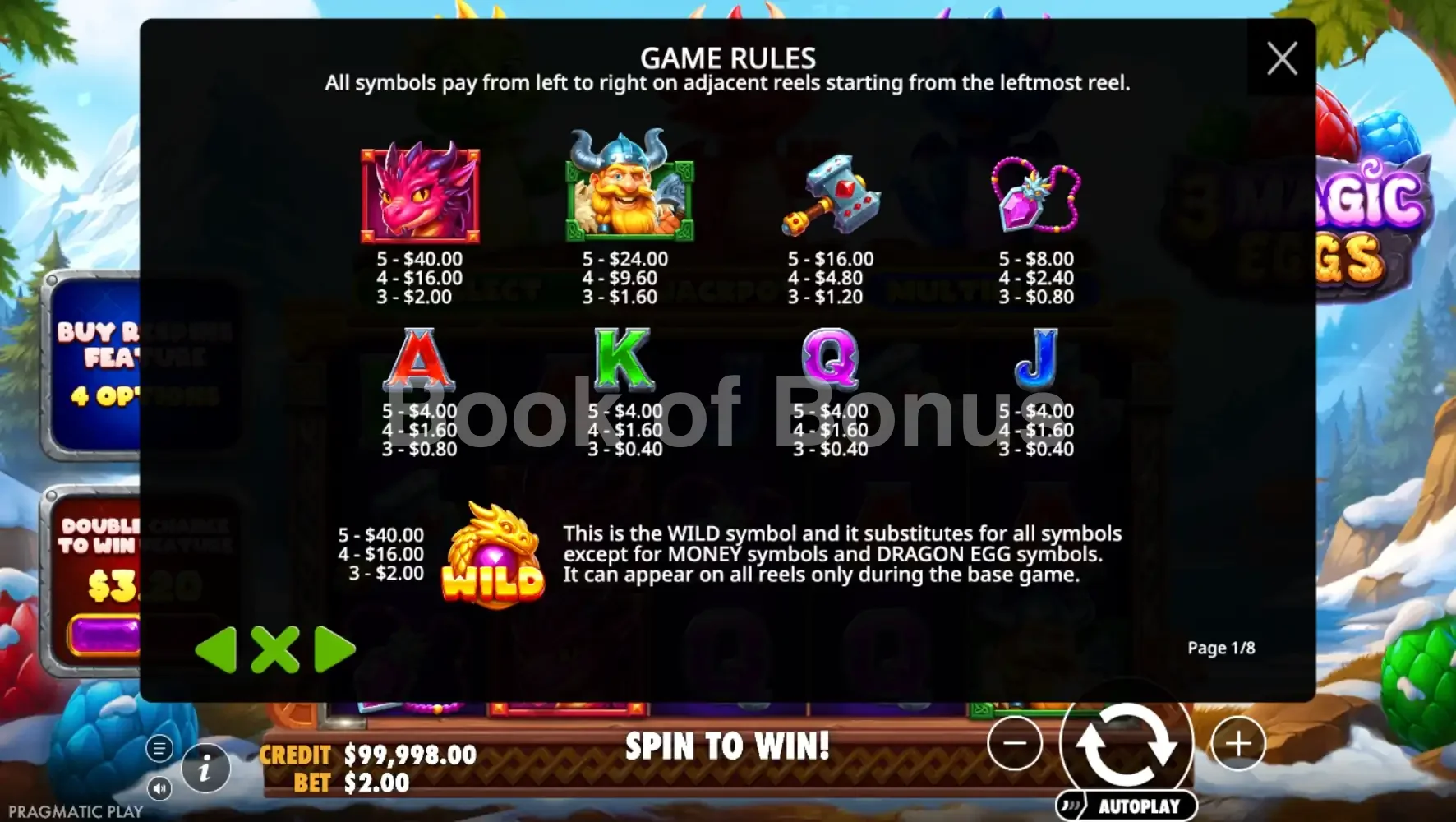 Tableau des gains 3 Magic Eggs