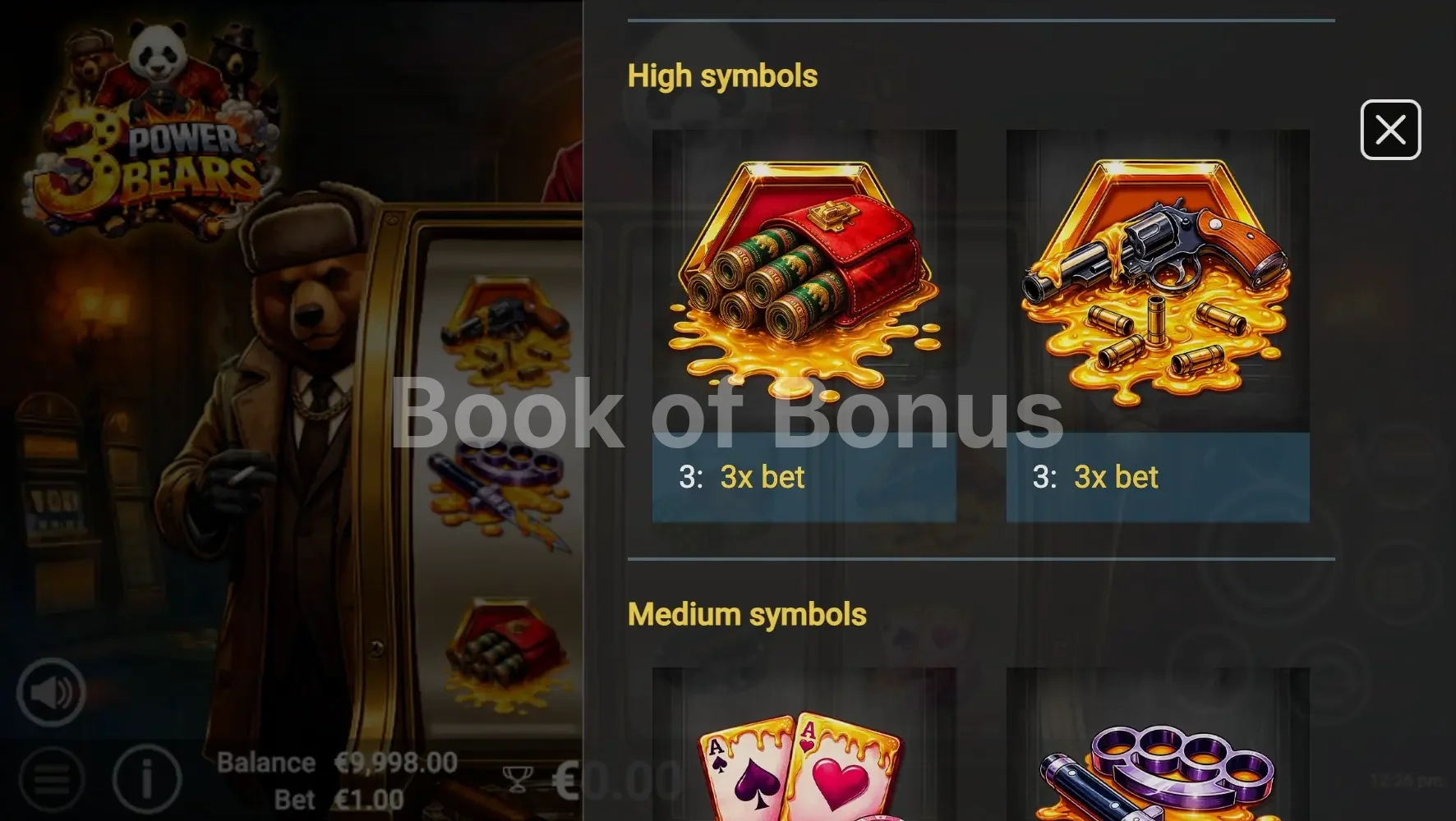 3 Power Bears par Avatar UX - table des gains et valeurs des symboles