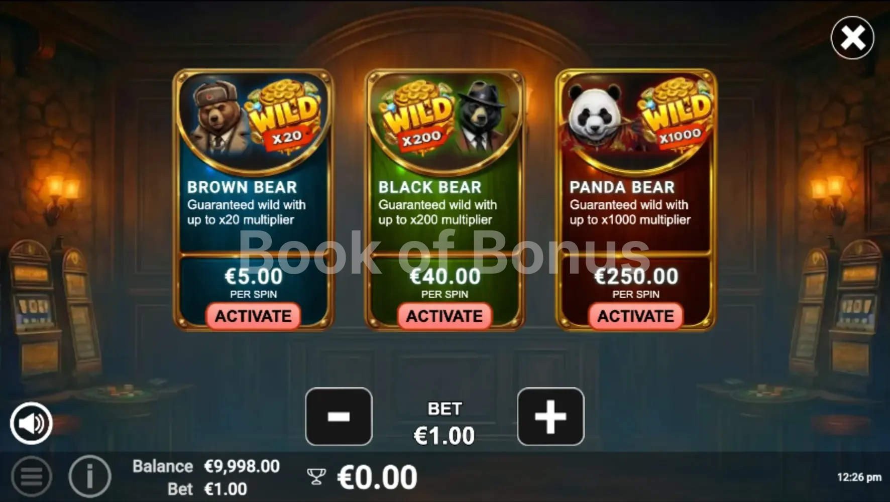 3 Power Bears par Avatar UX - menu d'achat de bonus et options
