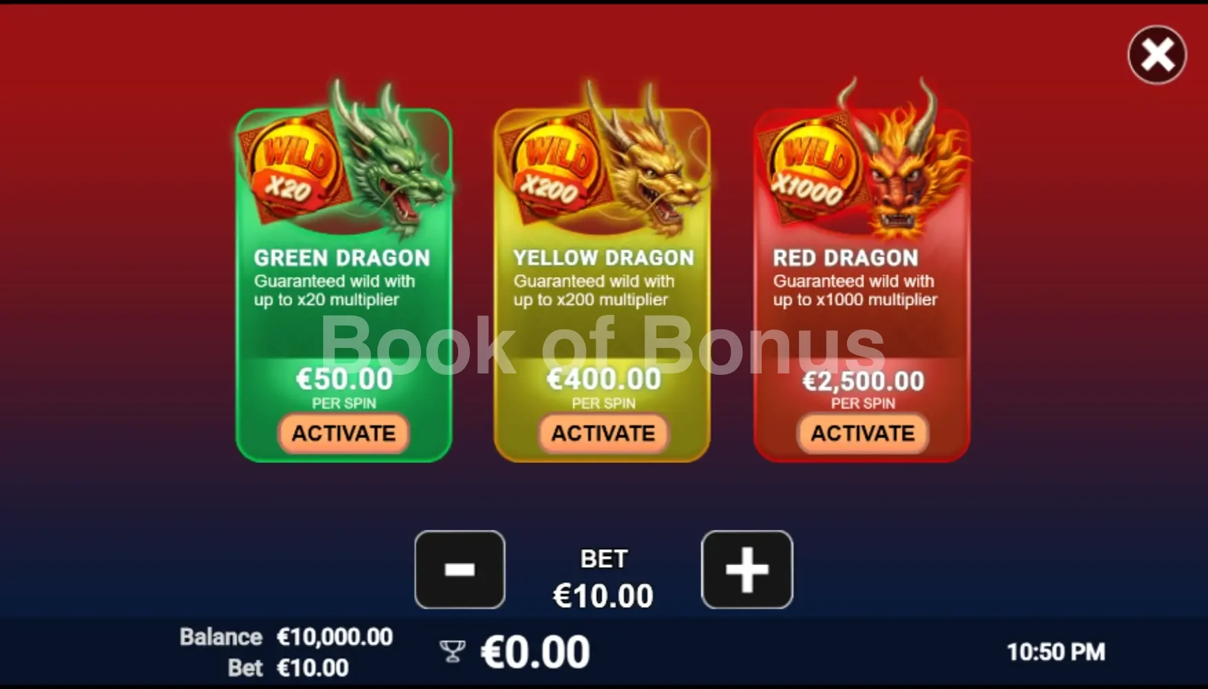 3 Power Dragons par Avatar UX - menu d'achat de bonus et options
