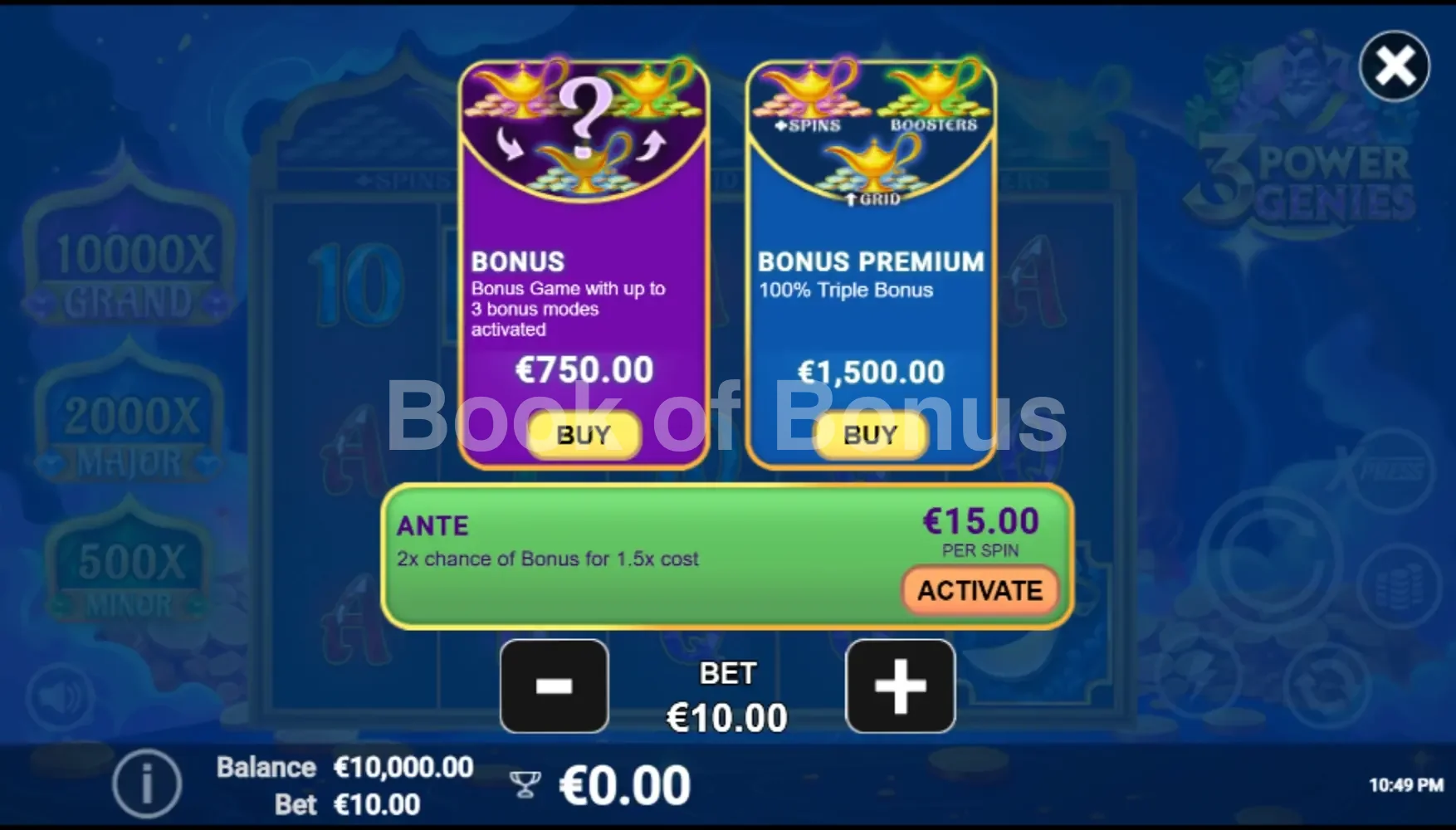 3 Power Genies par Avatar UX - menu d'achat de bonus et options