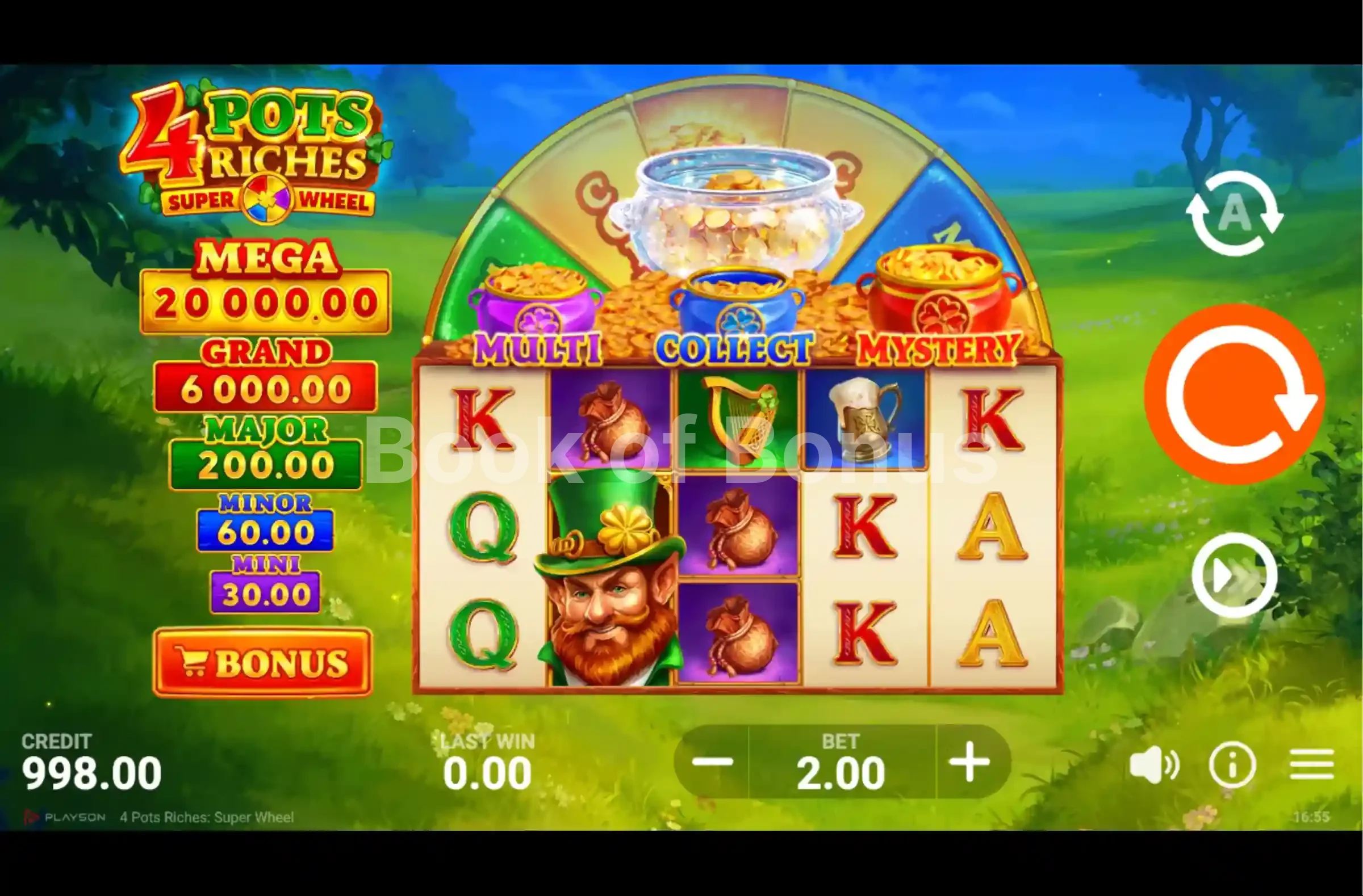 4 Pots Riches Super Wheel par Playson - jeu de base et disposition des rouleaux