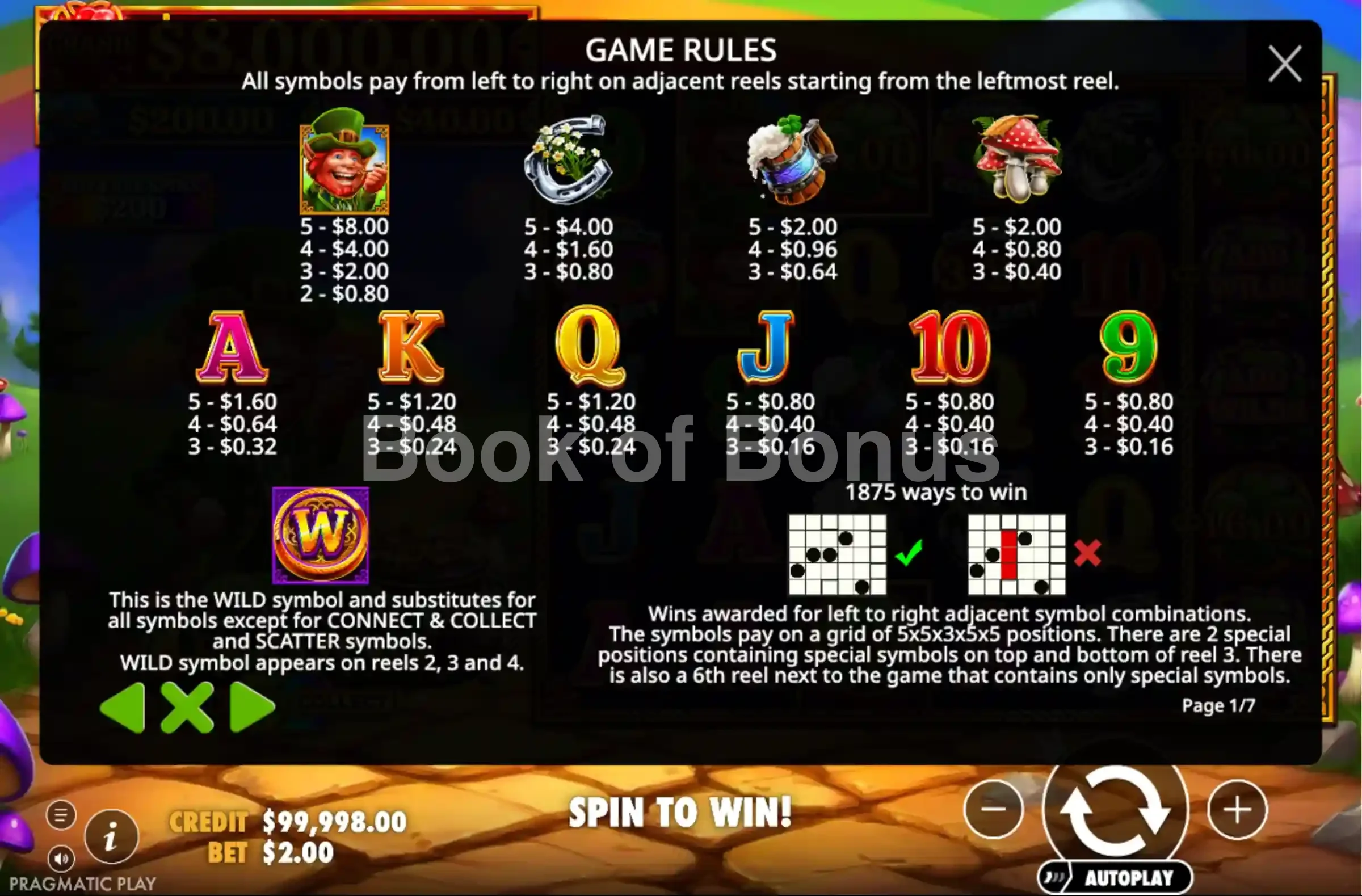 7 Clovers of Fortune par Pragmatic Play - table des gains et valeurs des symboles