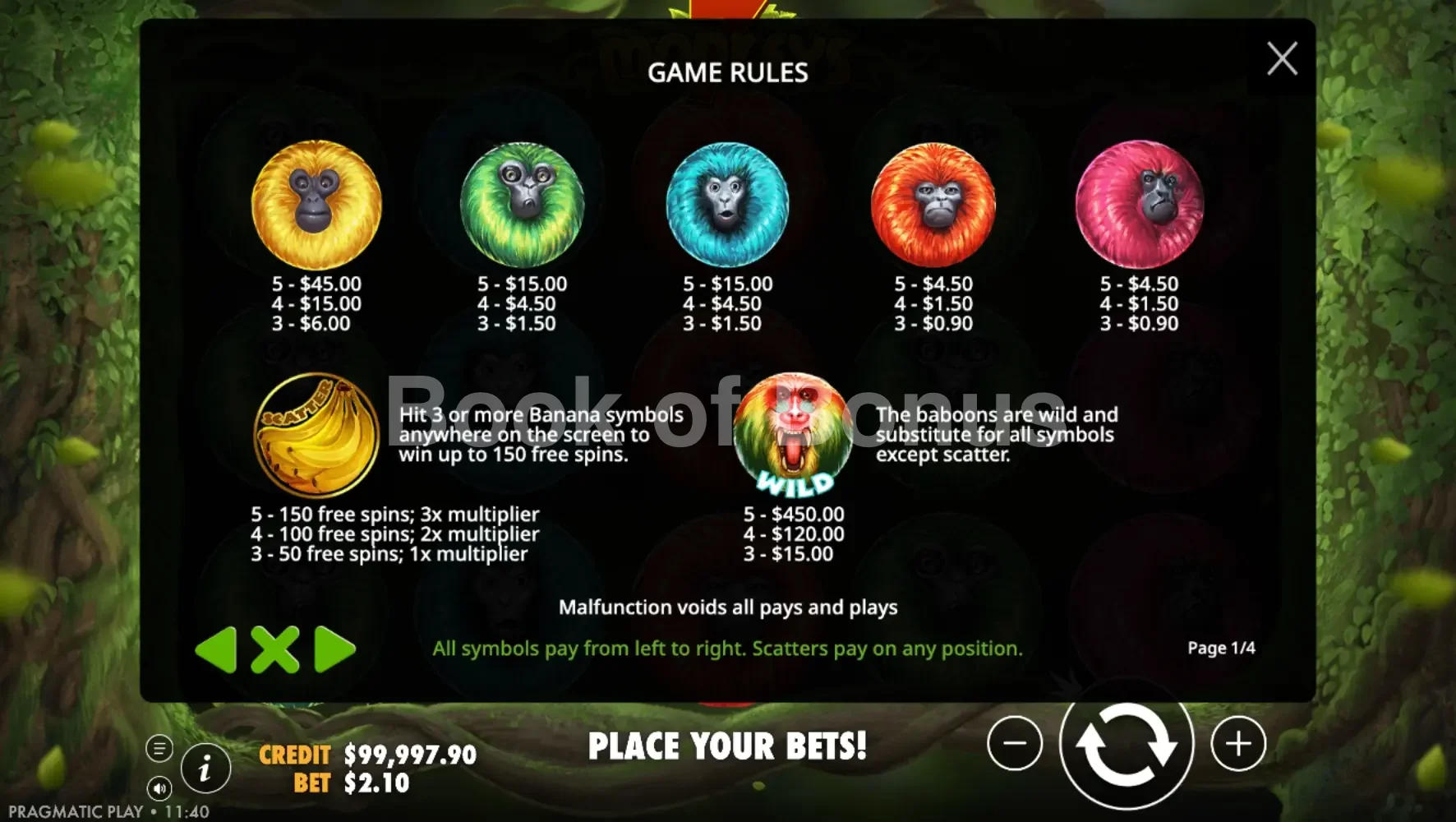 7 Monkeys par Pragmatic Play - table des gains et valeurs des symboles