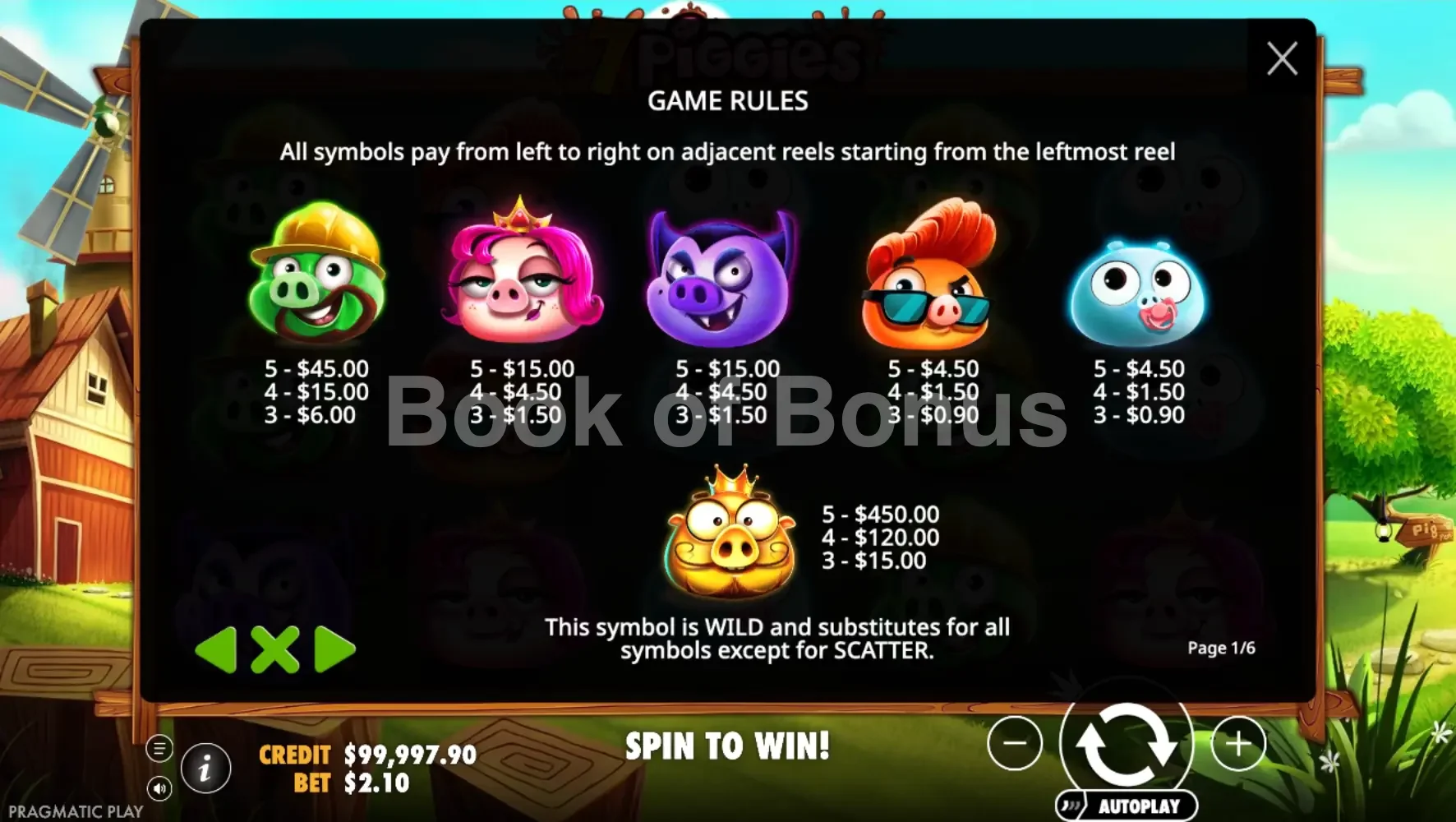 7 Piggies par Pragmatic Play - table des gains et valeurs des symboles
