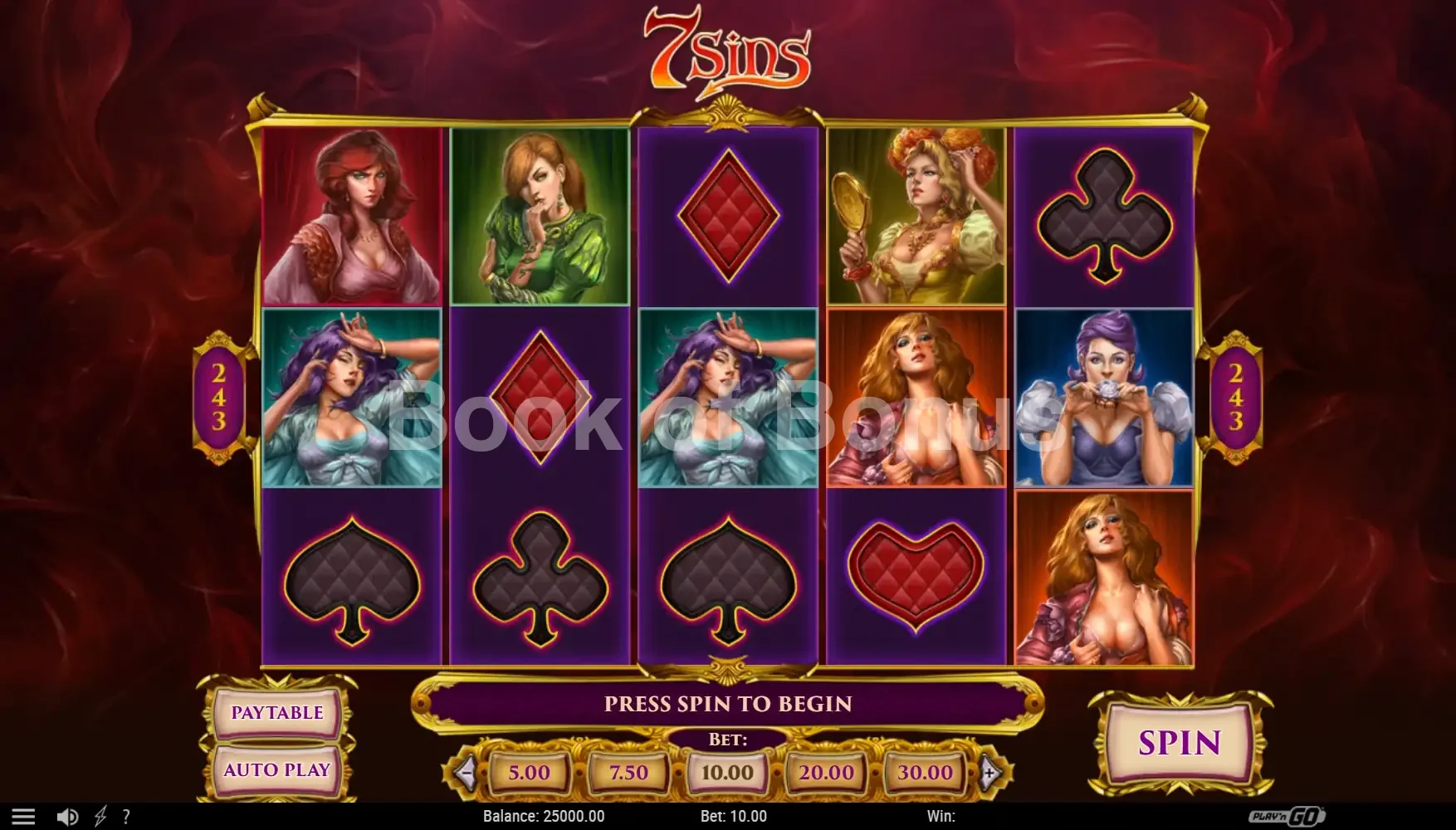 7 Sins par Play'n GO - jeu de base et disposition des rouleaux