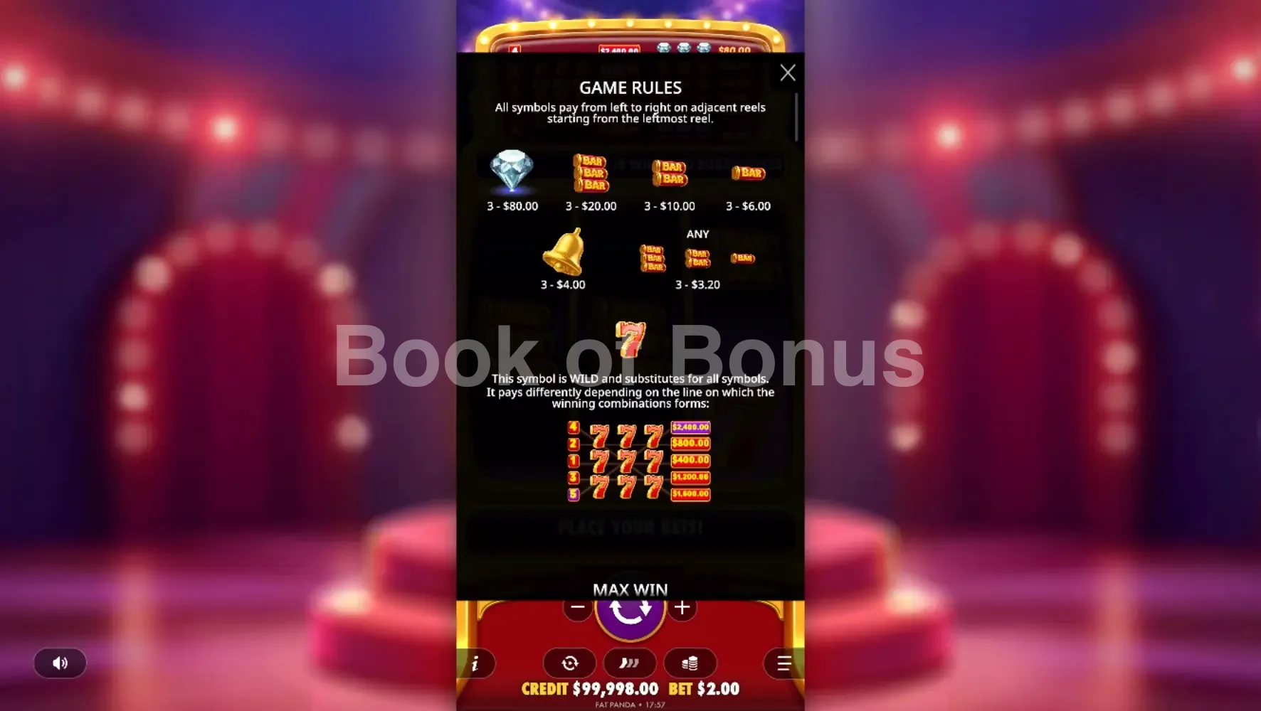 777 Rush par Pragmatic Play - table des gains et valeurs des symboles