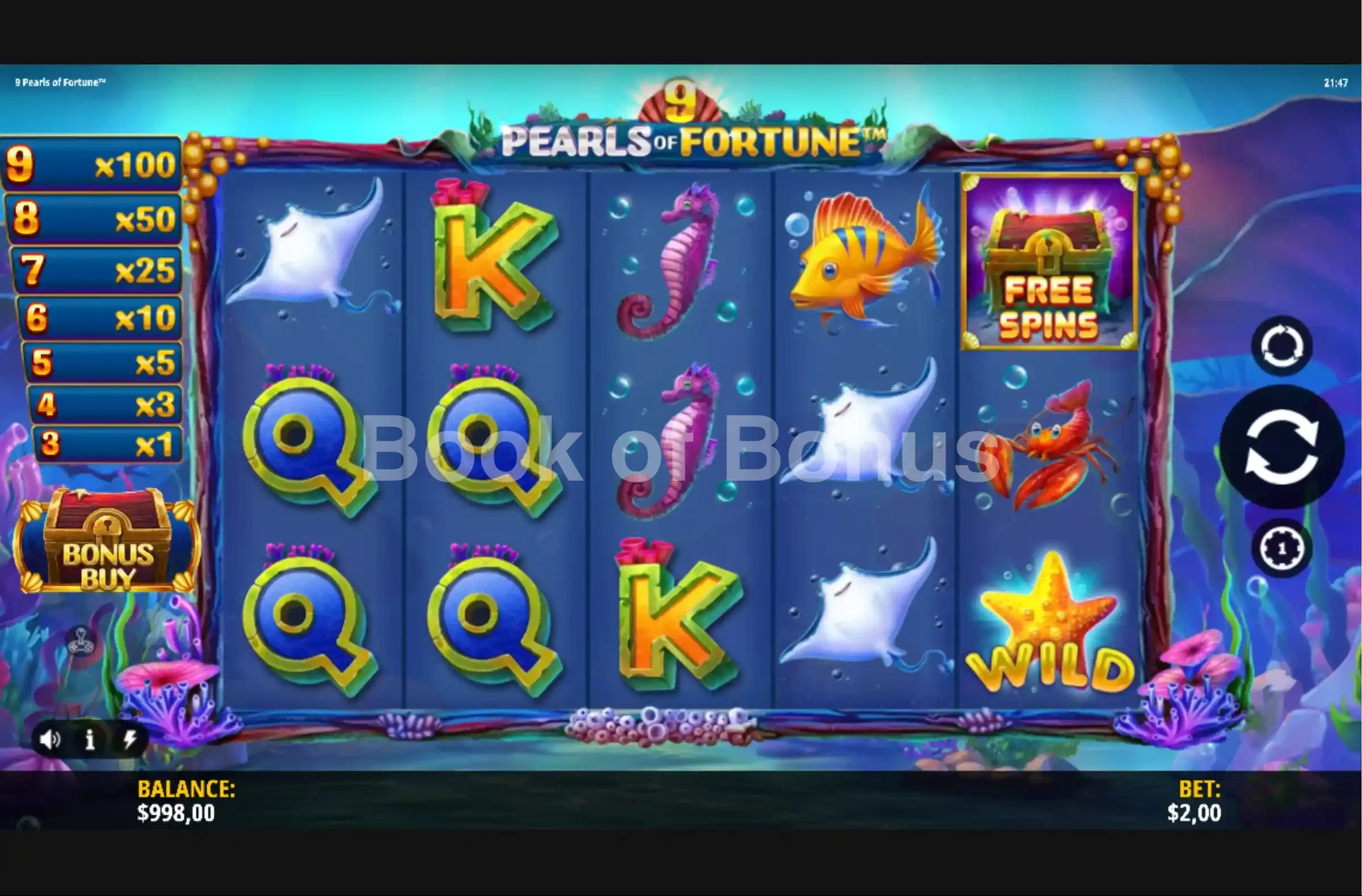 9 Pearls of Fortune par iSoftBet - jeu de base et disposition des rouleaux