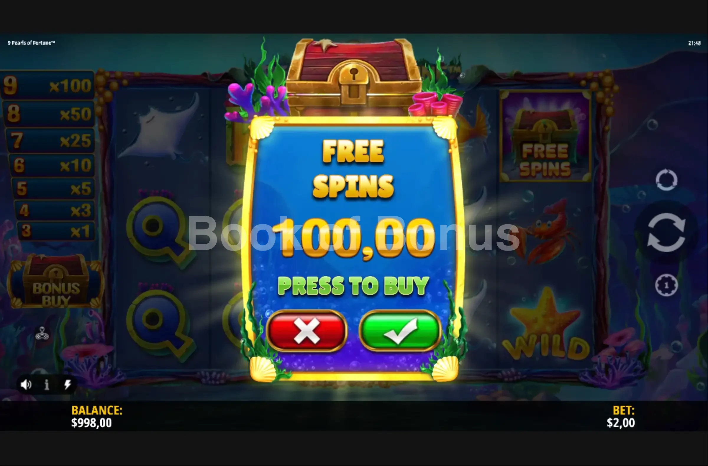 9 Pearls of Fortune par iSoftBet - menu d'achat de bonus et options