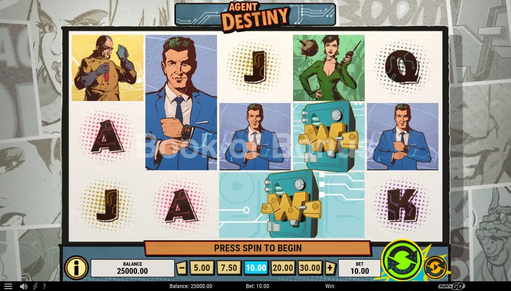 Agent Destiny par Play'n GO - jeu de base et disposition des rouleaux