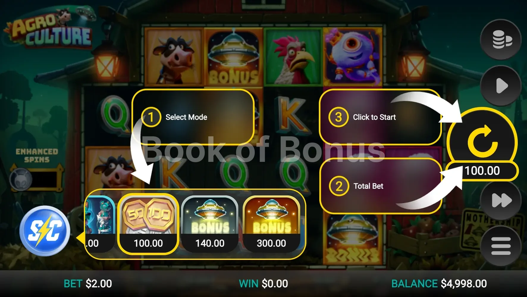 AgroCulture par Relax Gaming - menu d'achat de bonus et options