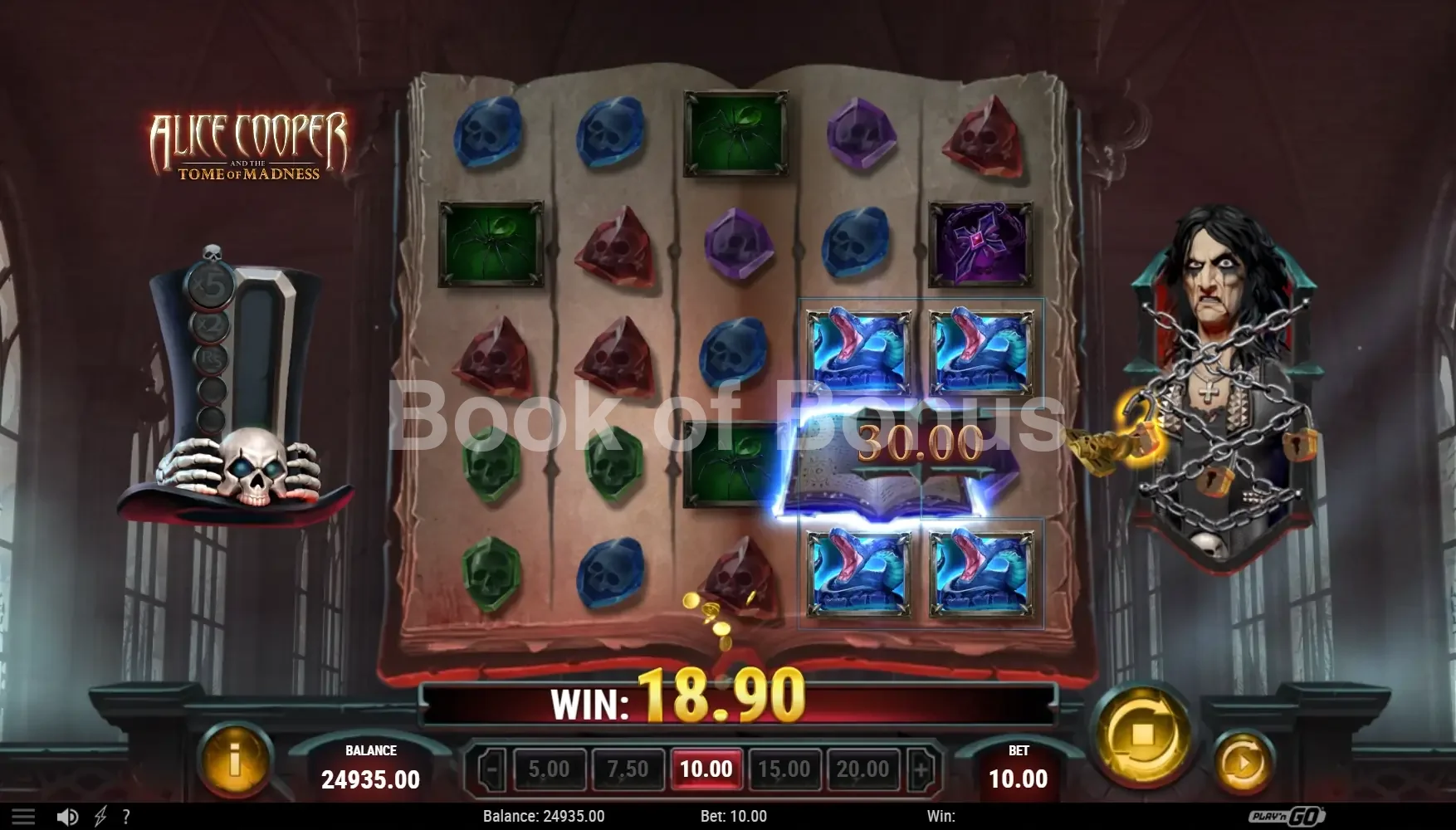 Alice Cooper and the Tome of Madness par Play'n GO - spin result