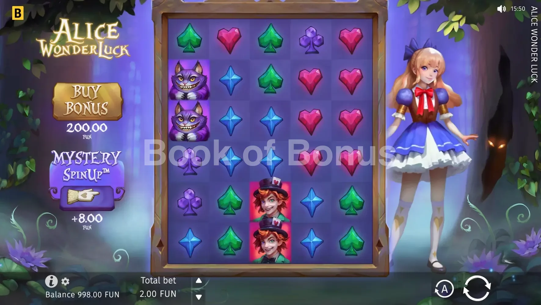 Alice WonderLuck par BGaming - jeu de base et disposition des rouleaux