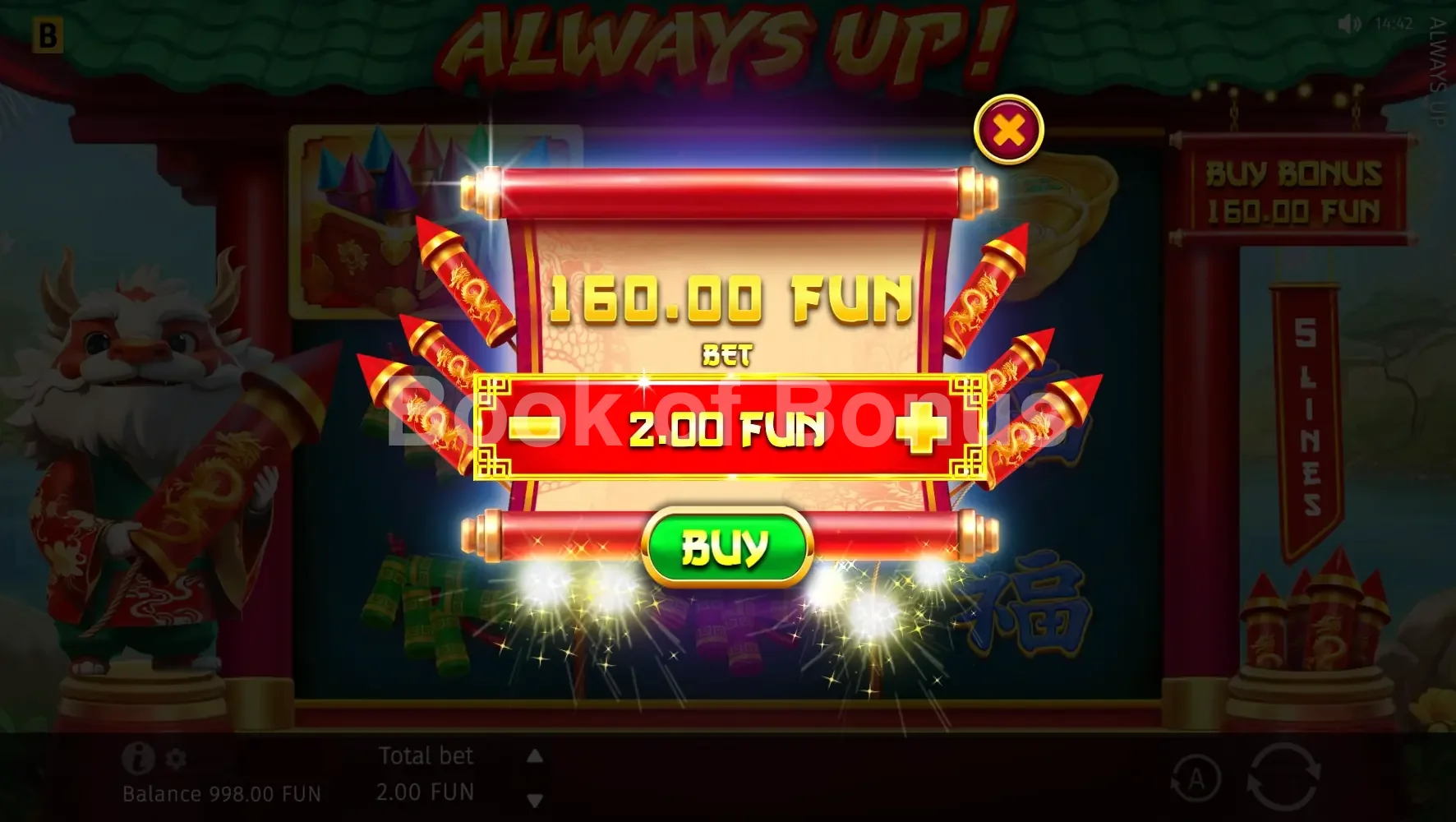 Always Up! par BGaming - menu d'achat de bonus et options