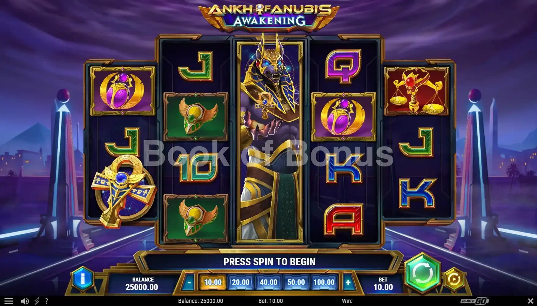 Ankh of Anubis Awakening par Play'n GO - jeu de base et disposition des rouleaux