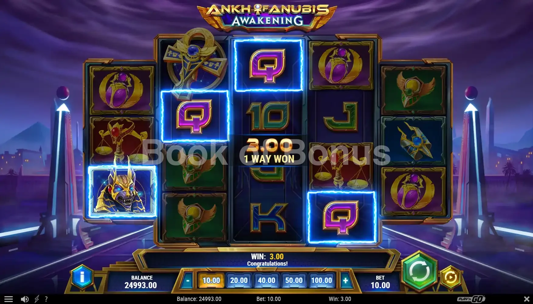 Ankh of Anubis Awakening par Play'n GO - spin result