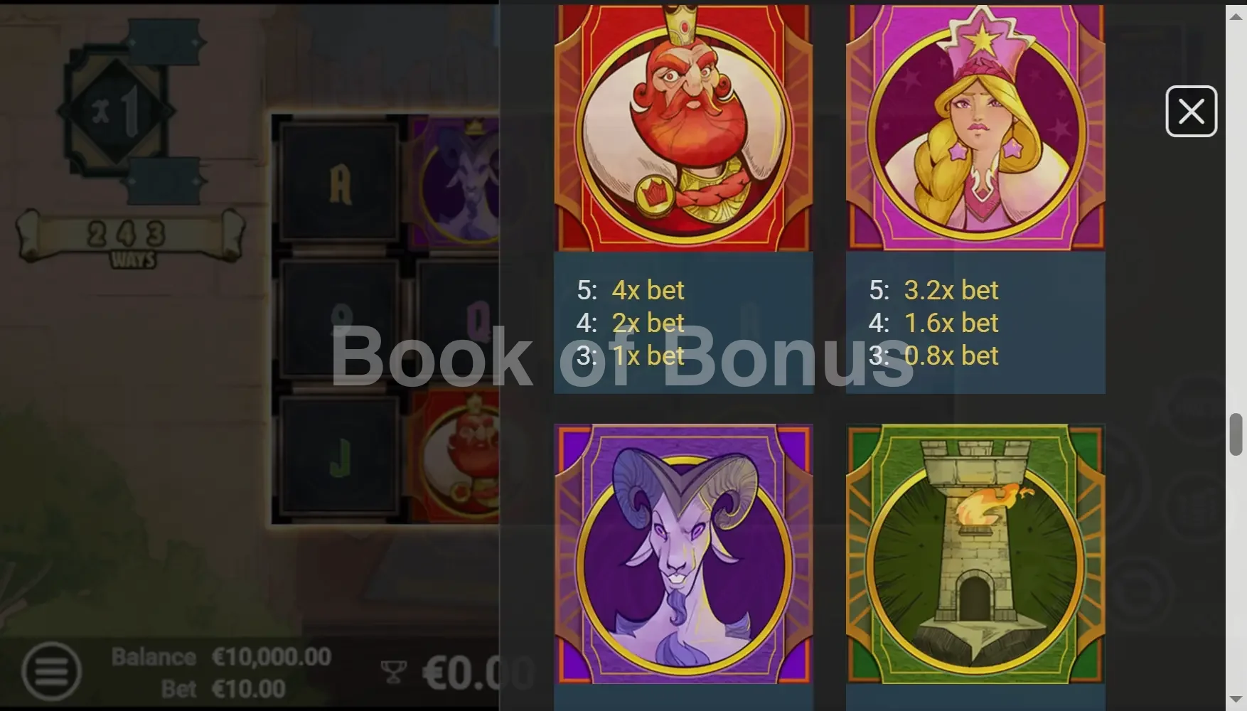 ArcanaPop par Avatar UX - table des gains et valeurs des symboles