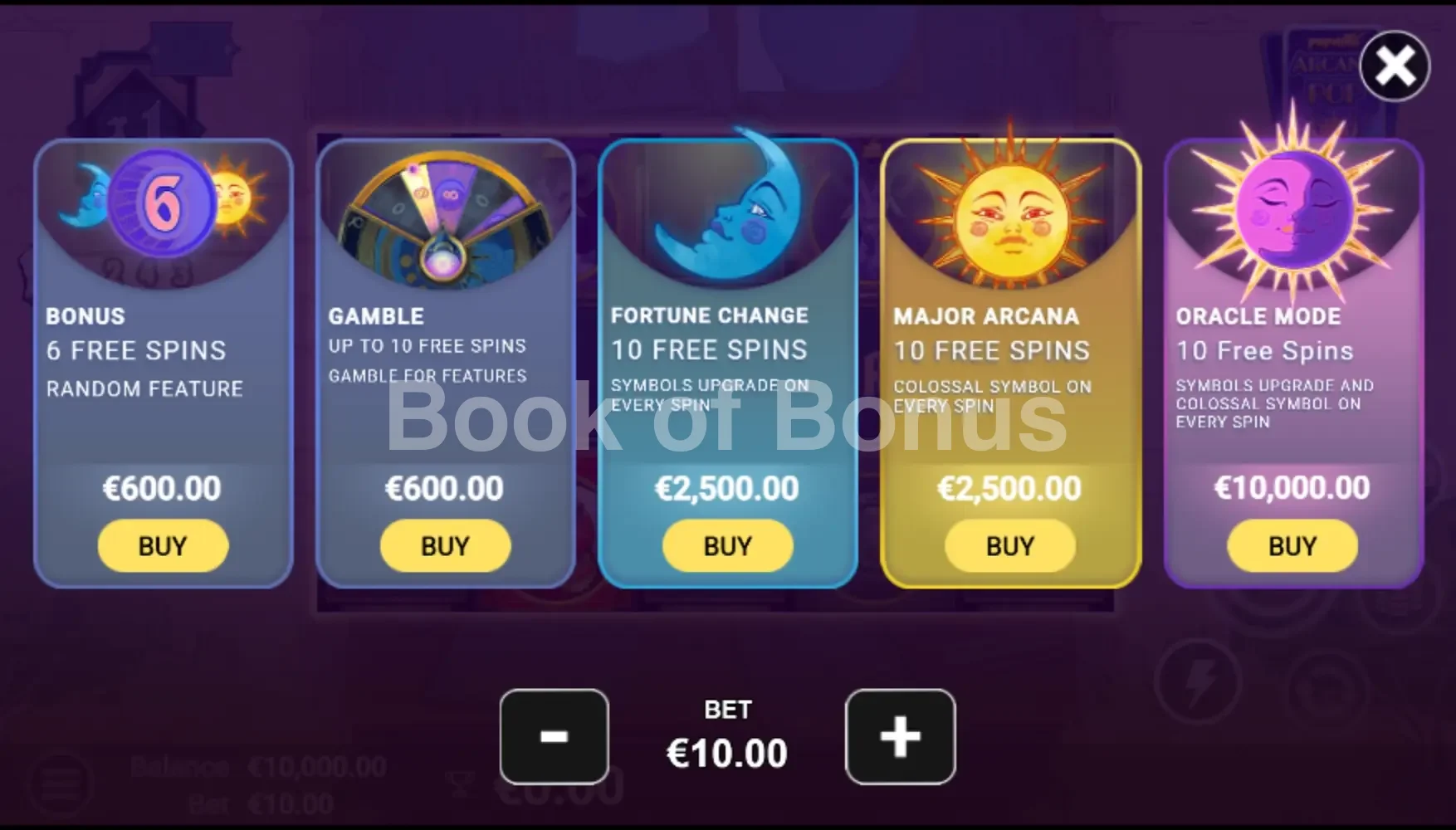 ArcanaPop par Avatar UX - menu d'achat de bonus et options