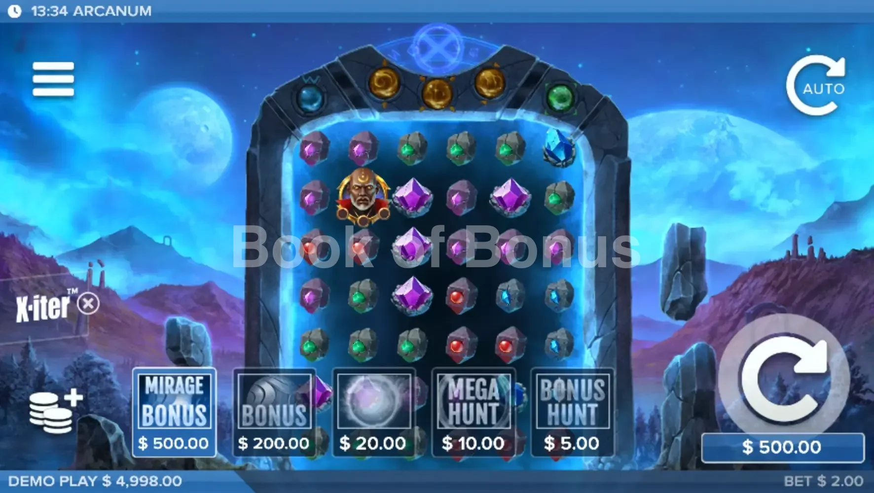 Arcanum par ELK Studios - menu d'achat de bonus et options