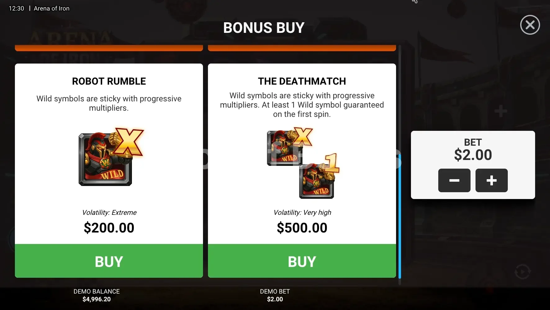 Achat de bonus Arena of Iron