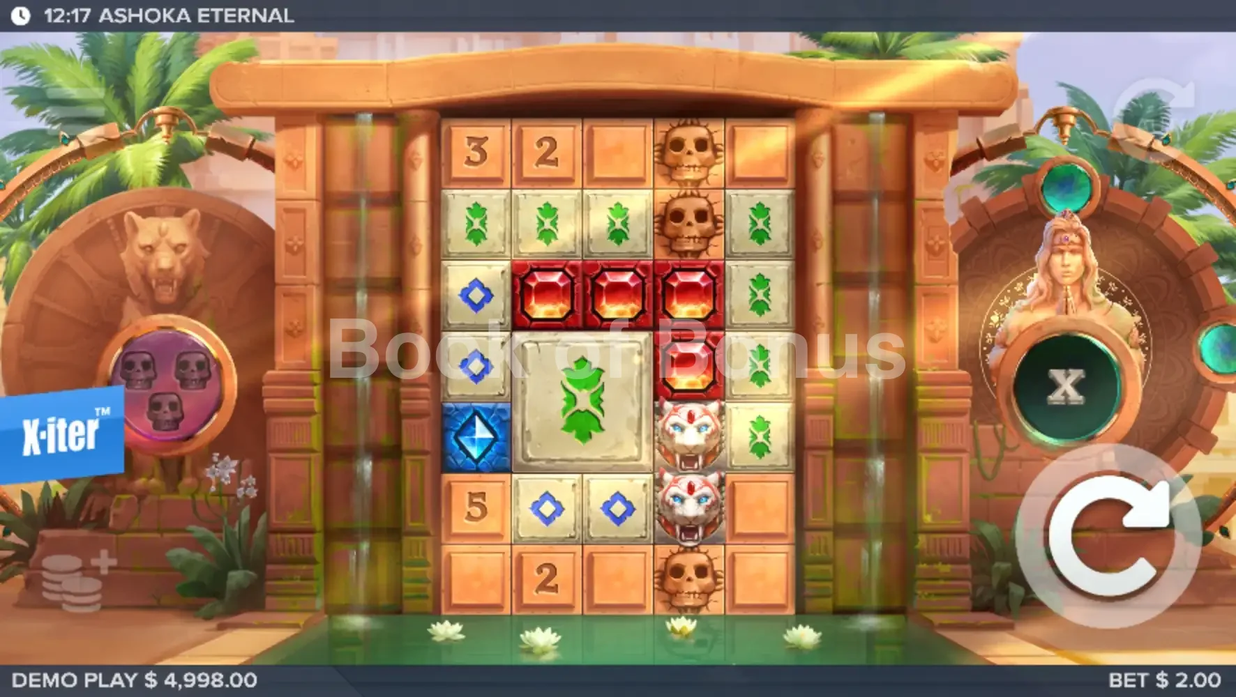 Ashoka Eternal par ELK Studios - jeu de base et disposition des rouleaux