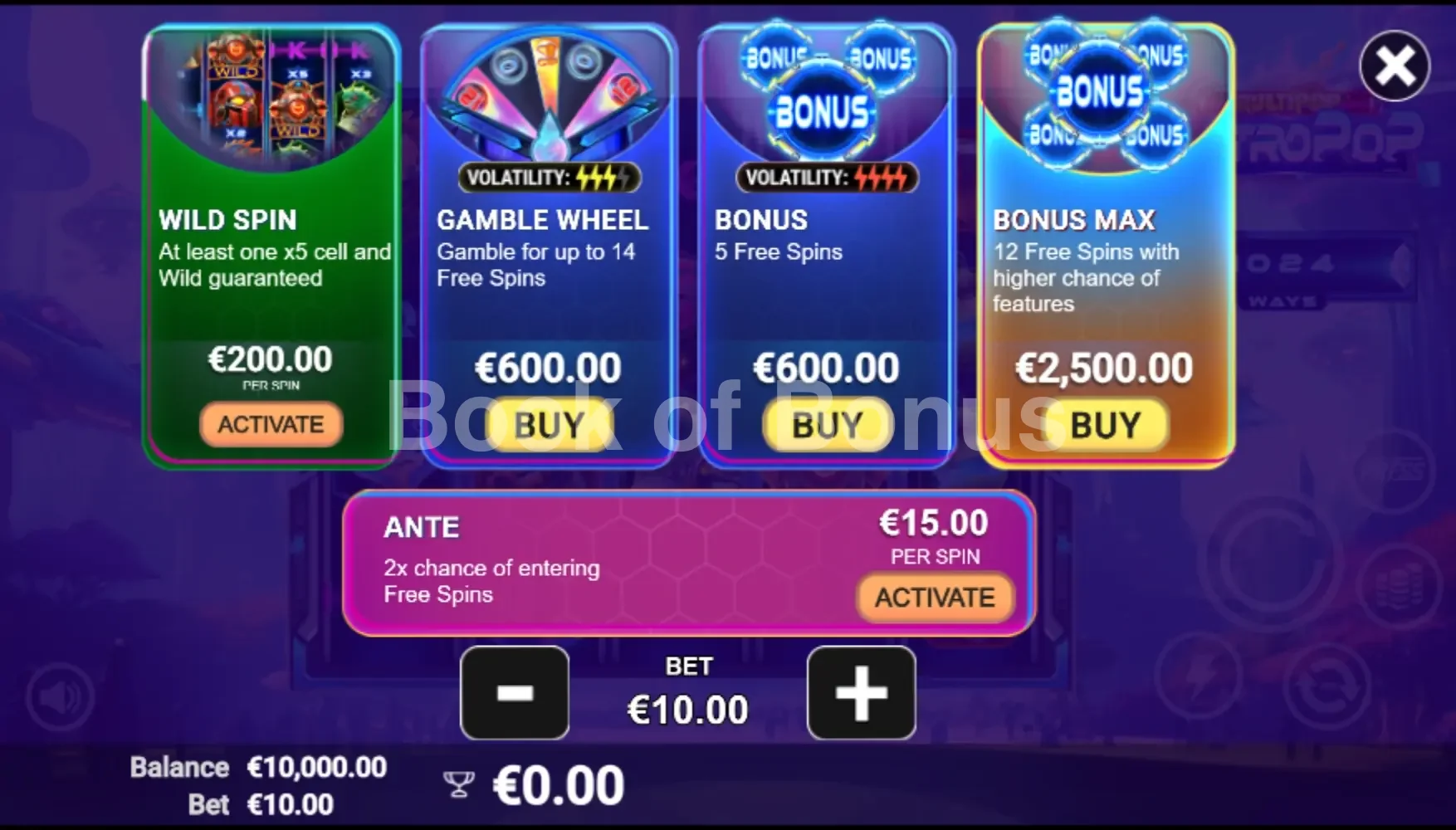 AstroPop par Avatar UX - menu d'achat de bonus et options