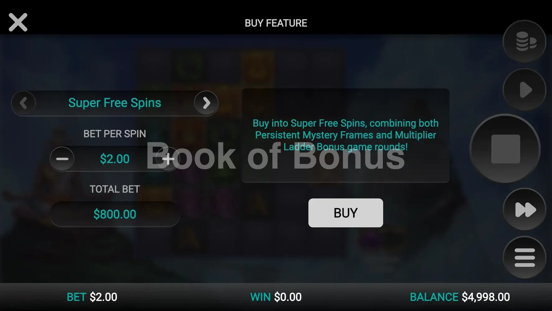 Aura God par Relax Gaming - menu d'achat de bonus et options