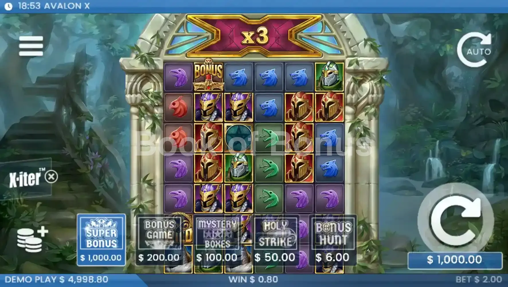 Avalon X par ELK Studios - menu d'achat de bonus et options
