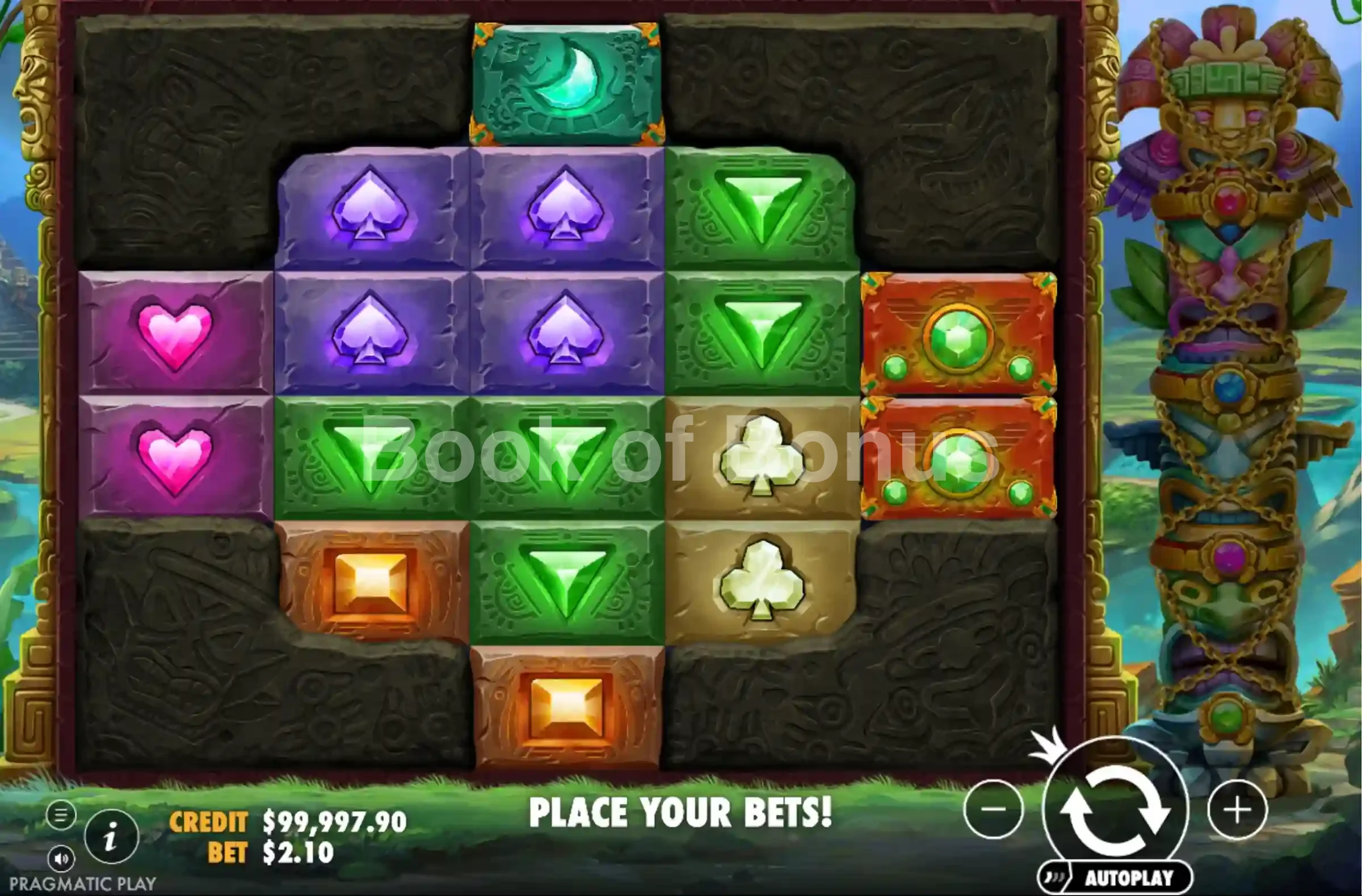 Aztec Bonanza par Pragmatic Play - jeu de base et disposition des rouleaux