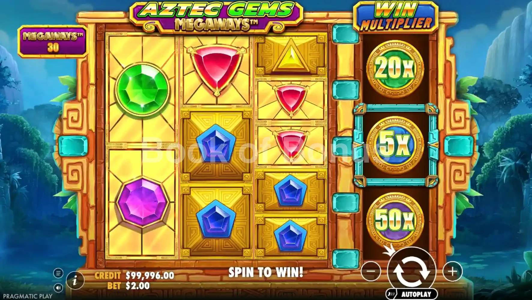 Interface de jeu Aztec Gems Megaways