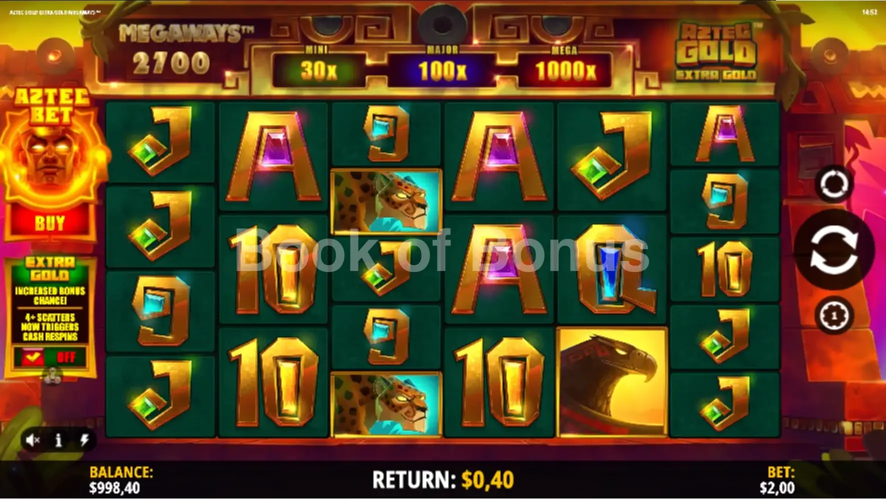 Aztec Gold Extra Gold Megaways par iSoftBet - jeu de base et disposition des rouleaux