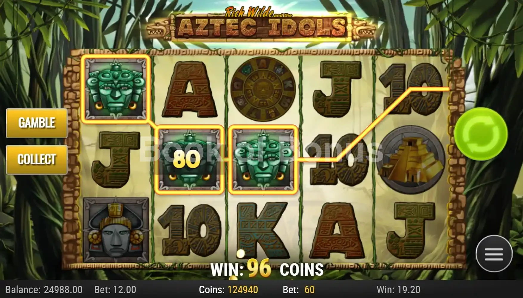 Aztec Idols par Play'n GO - spin result