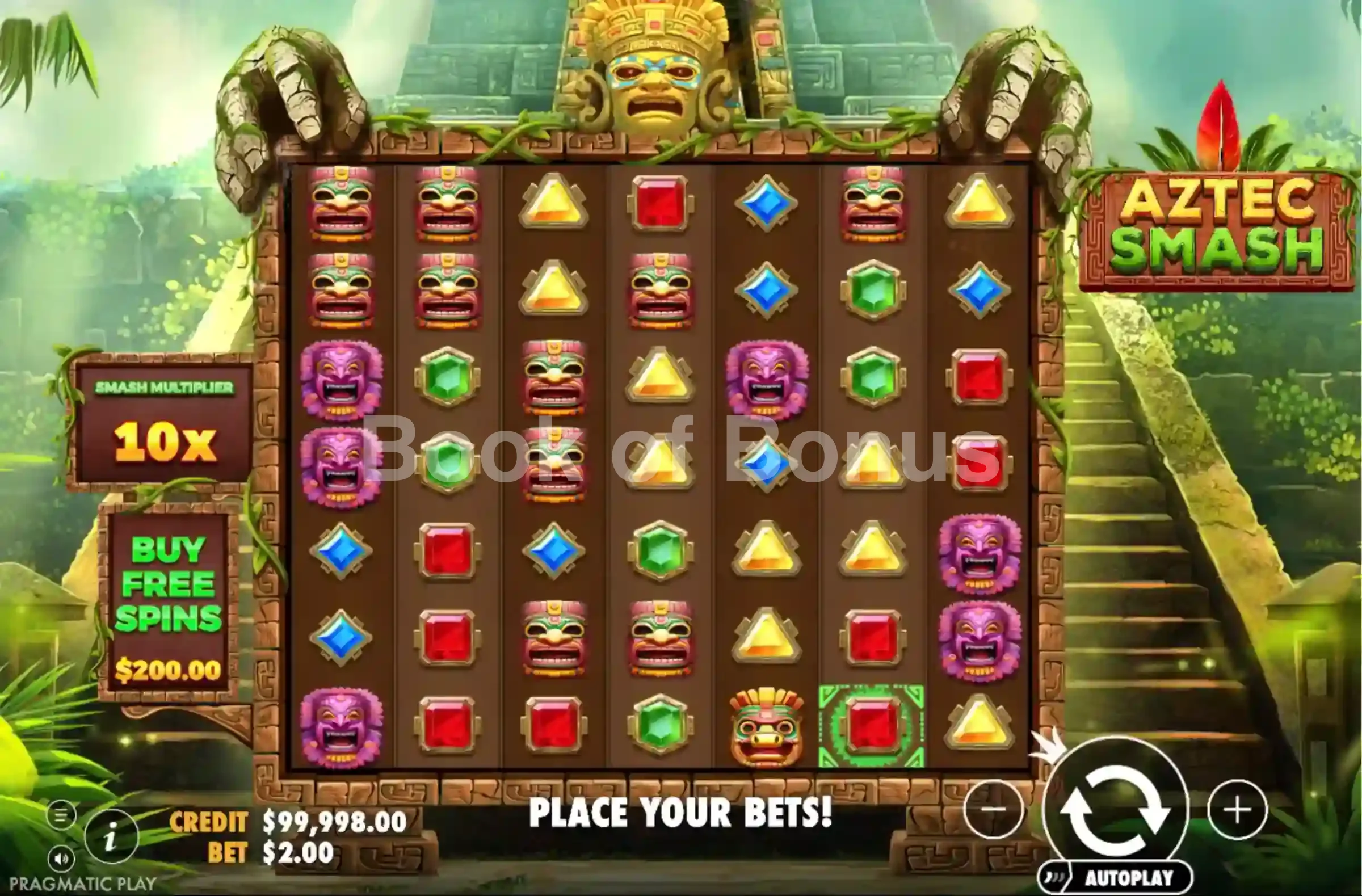 Aztec Smash par Pragmatic Play - jeu de base et disposition des rouleaux