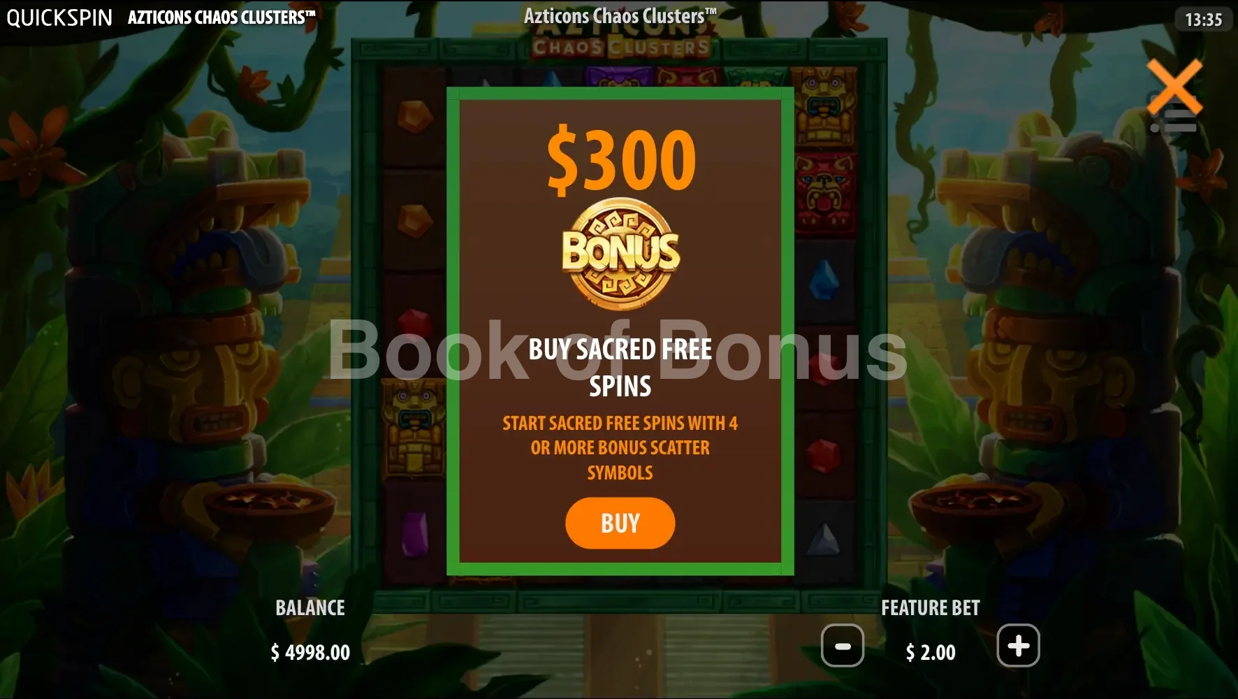 Azticons Chaos Clusters par Quickspin - menu d'achat de bonus et options