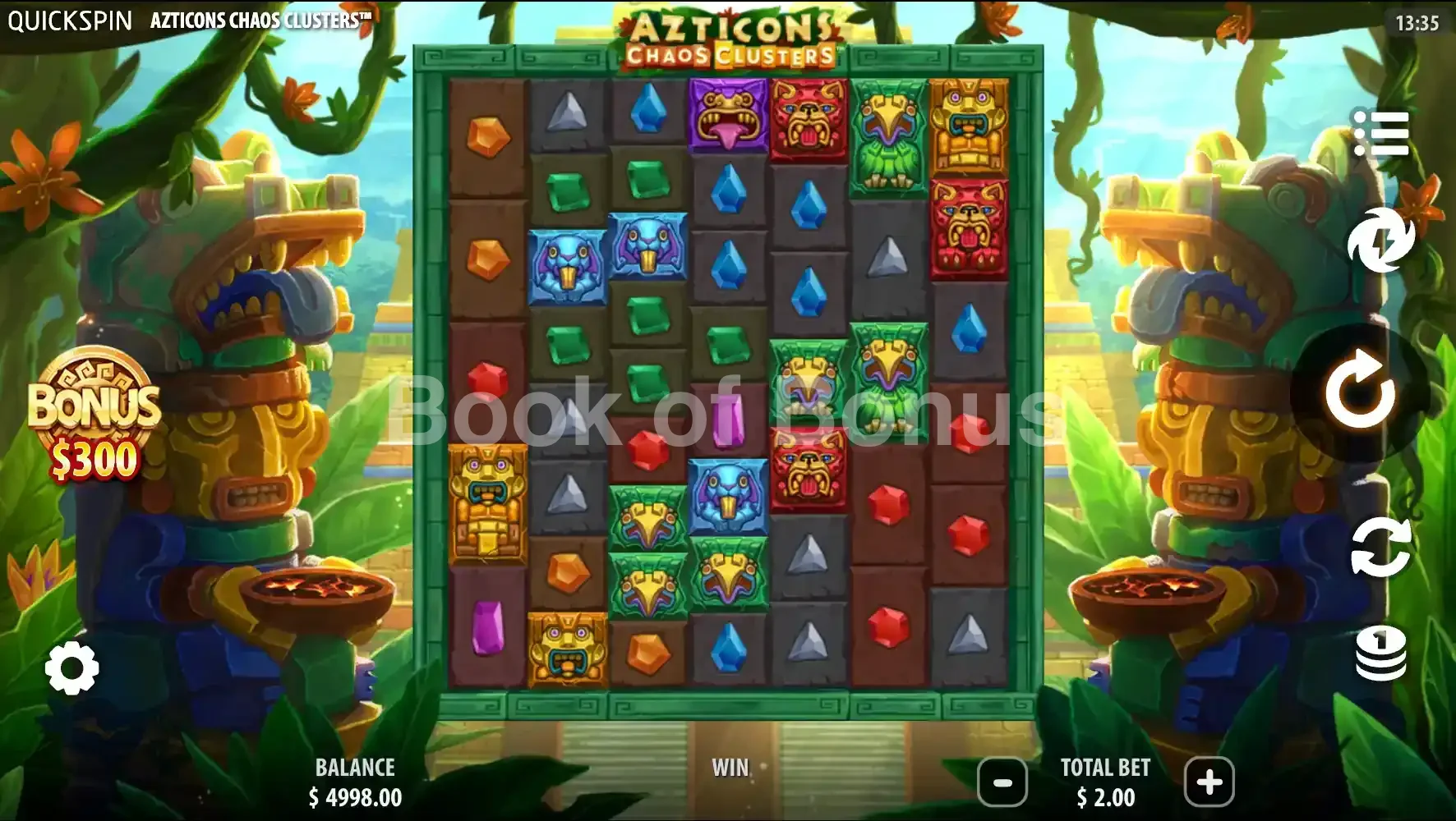 Azticons Chaos Clusters par Quickspin - jeu de base et disposition des rouleaux