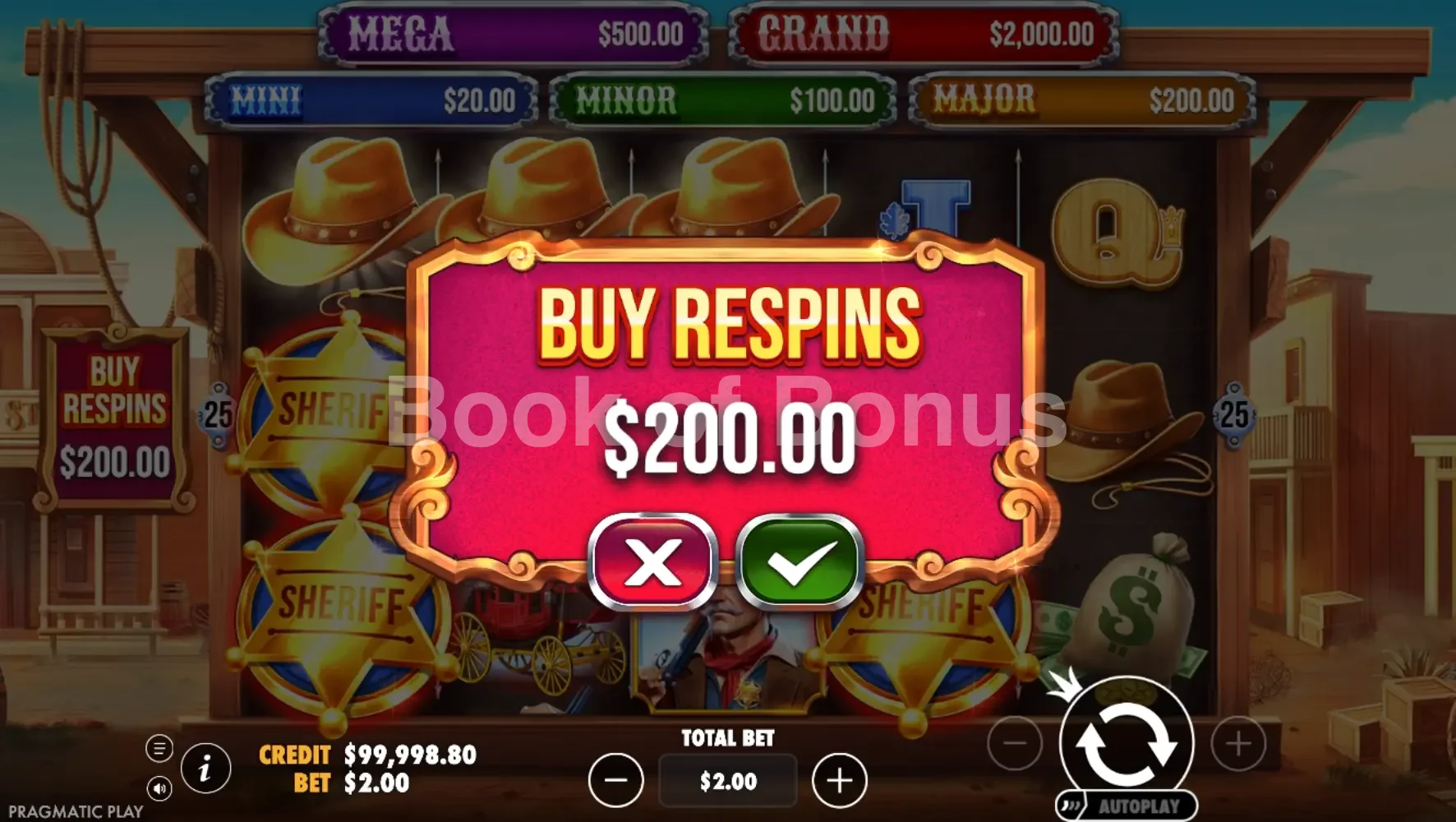 Badge Blitz par Pragmatic Play - menu d'achat de bonus et options