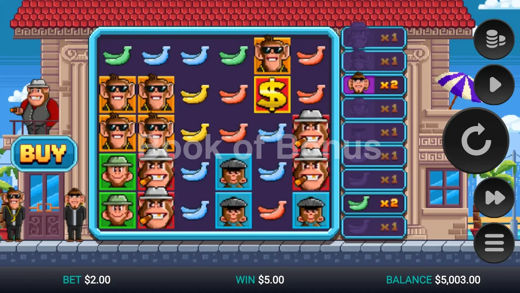 Banana Town par Relax Gaming - jeu de base et disposition des rouleaux