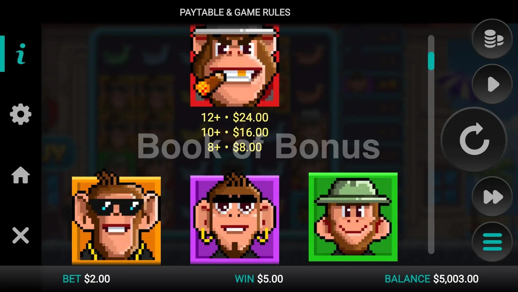 Banana Town par Relax Gaming - table des gains et valeurs des symboles