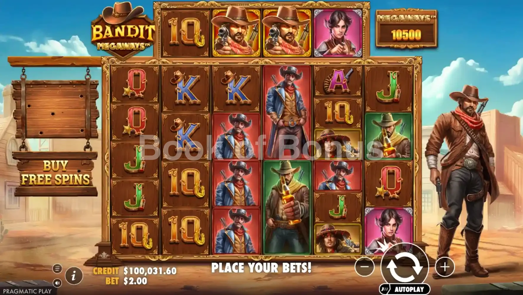 Bandit Megaways par Pragmatic Play - jeu de base et disposition des rouleaux