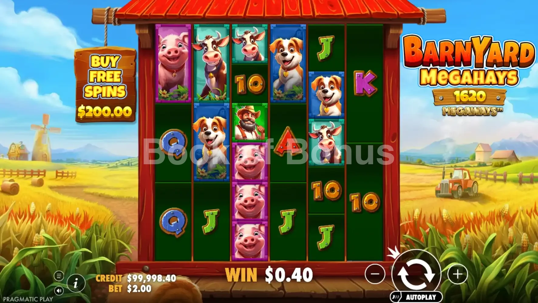 Barnyard Megahays Megaways par Pragmatic Play - jeu de base et disposition des rouleaux