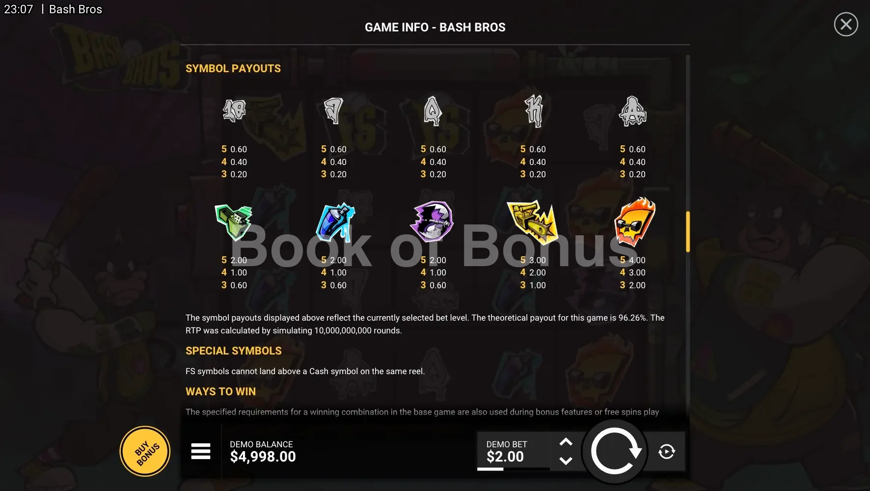 Bash Bros par Hacksaw Gaming - table des gains et valeurs des symboles